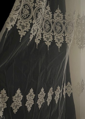 İşlemeli Krem Tül Perde - Görsel 3