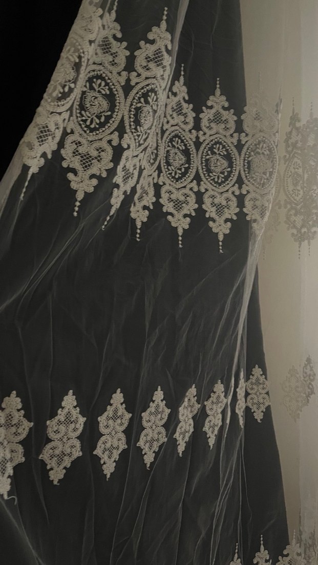 İşlemeli Krem Tül Perde - Görsel 3