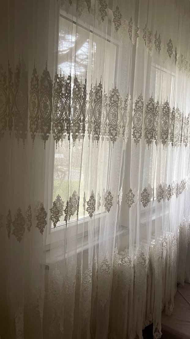 İşlemeli Krem Tül Perde - Görsel 2