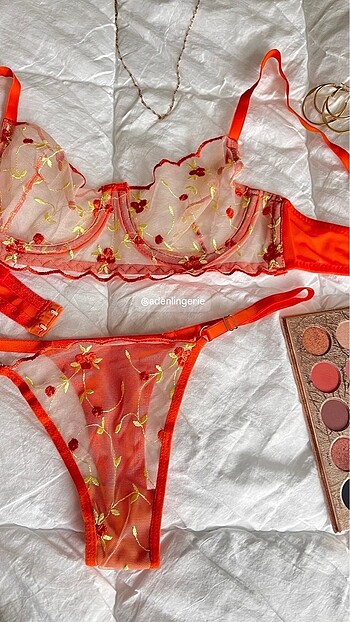 Turuncu Gold Detay Bralet Takım