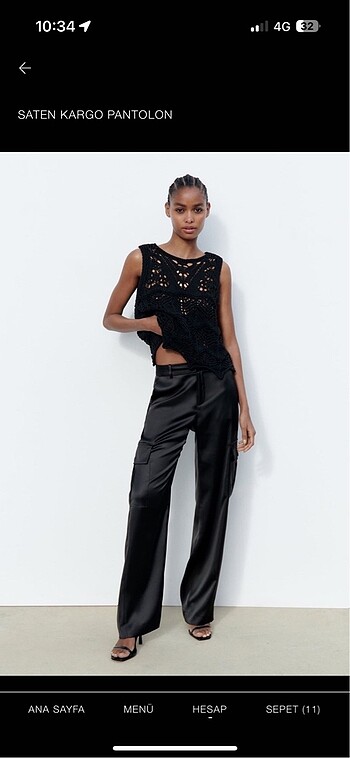 Zara saten kargo pantolon