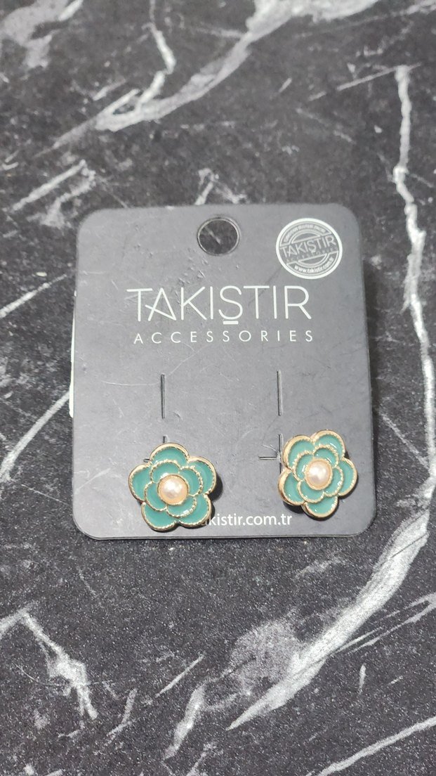 Pastel Turkuaz Boncuklu Çiçek Küpe - Görsel 2