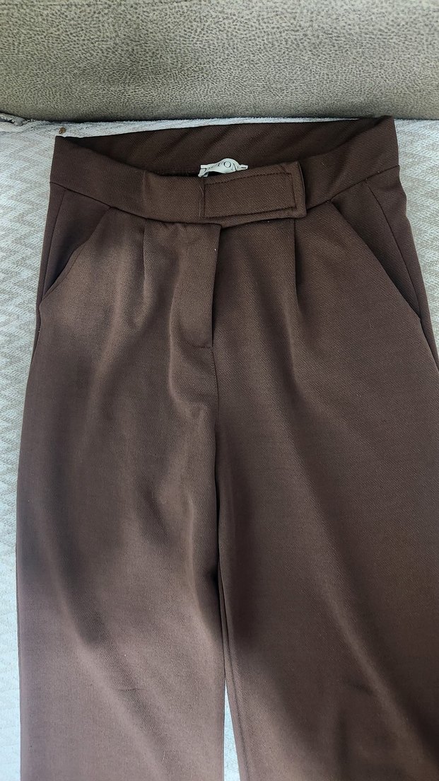 Kahverengi Kemerli Kadın Kumaş Pantolon - Görsel 2