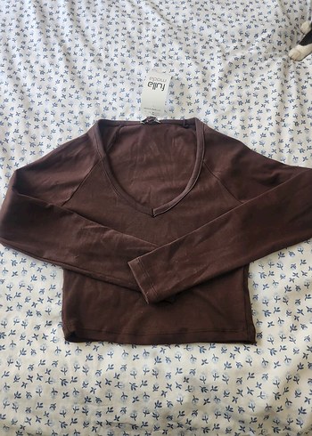 Kahverengi V Yaka Uzun Kollu Hamile Bluzu - Görsel 2