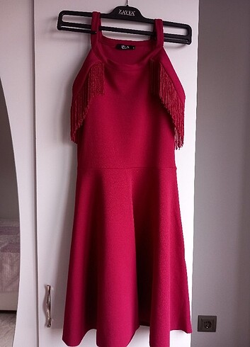 Bordo püskül detaylı mini elbise 