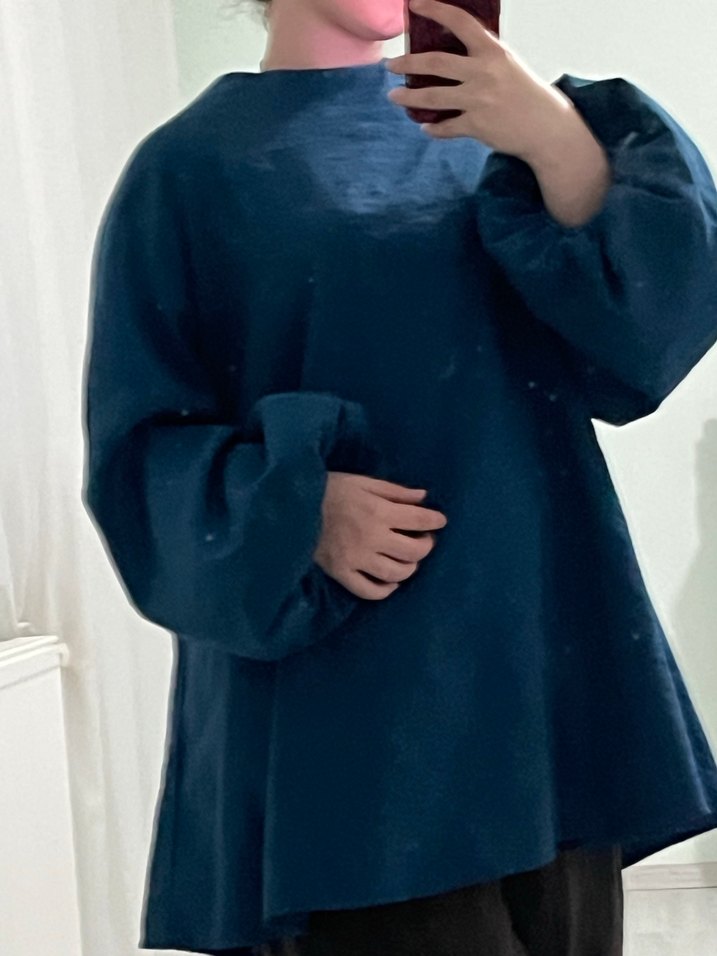 Mavi saten Salaş Uzun Kollu Bluz - Görsel 5