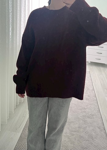 Bordo kadın triko kazak - Görsel 5