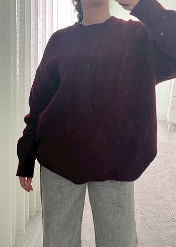 Bordo kadın triko kazak - Görsel 6