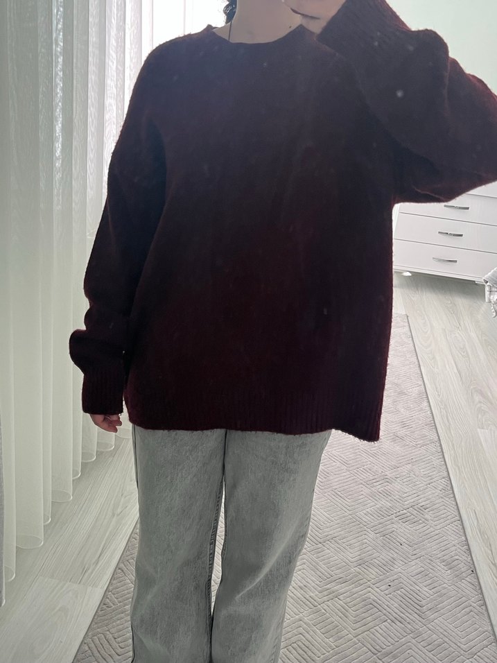 Bordo kadın triko kazak - Görsel 5