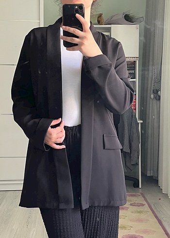 Siyah Kadın Midi Blazer Ceket - Görsel 5