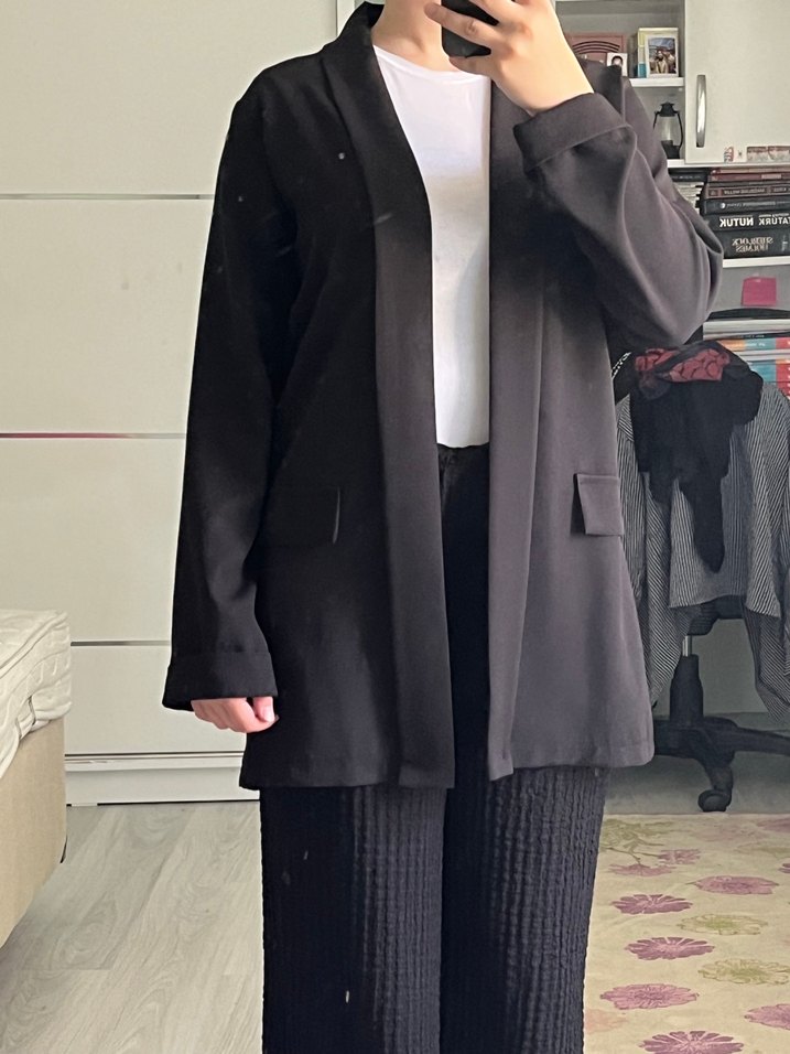 Siyah Kadın Midi Blazer Ceket - Görsel 3