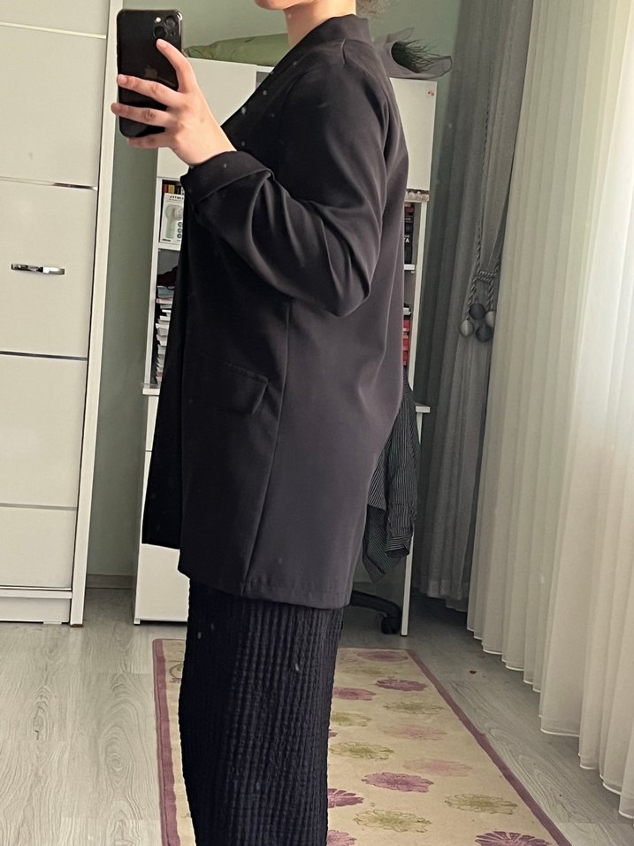 Siyah Kadın Midi Blazer Ceket - Görsel 4