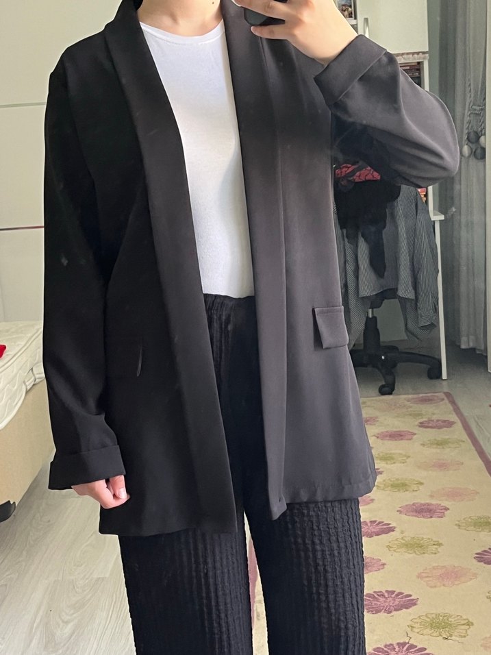 Siyah Kadın Midi Blazer Ceket - Görsel 2