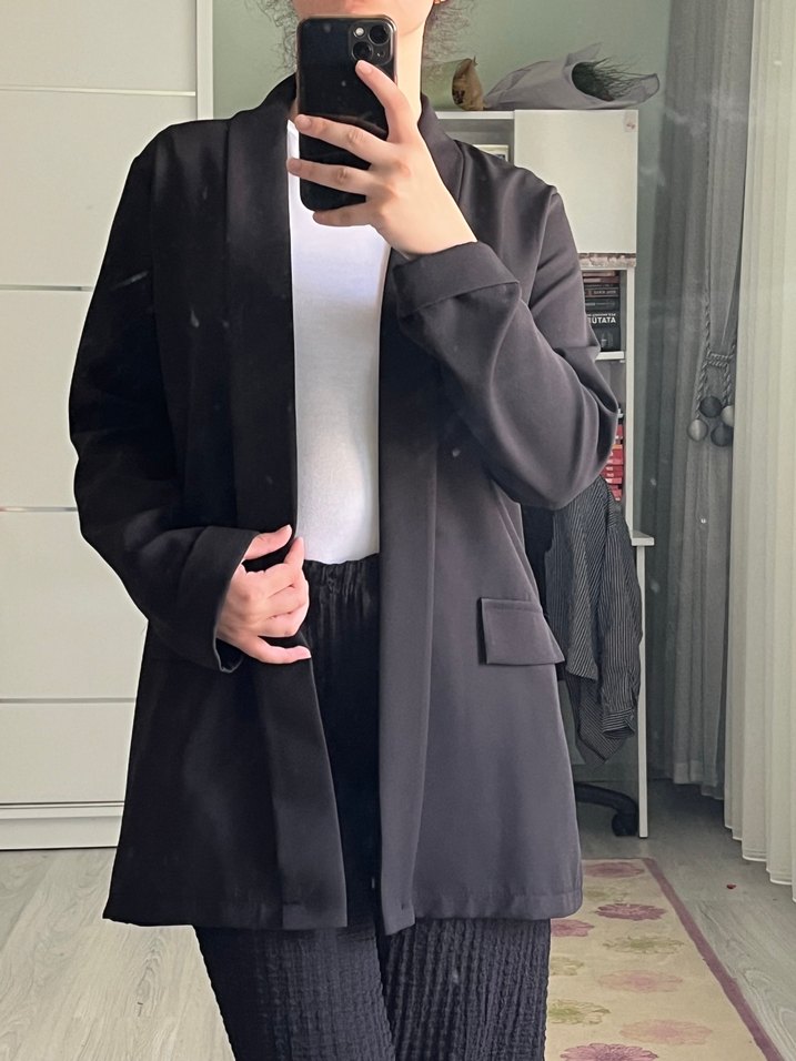 Siyah Kadın Midi Blazer Ceket - Görsel 5