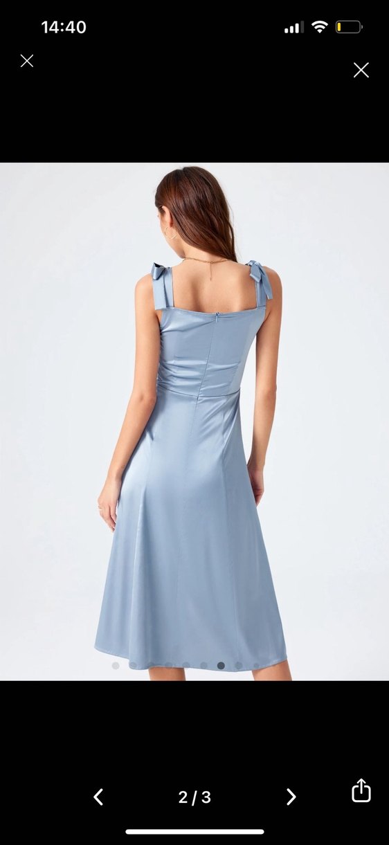 İp Yaka Uzun İpek Zarif Elbise - Görsel 3