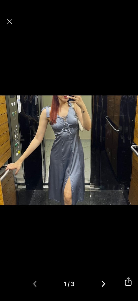 İp Yaka Uzun İpek Zarif Elbise - Görsel 2