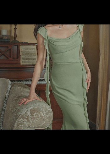 Su Yeşili Uzun Abiye Peri kızı Elbise - Görsel 4