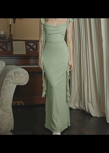 Su Yeşili Uzun Abiye Peri kızı Elbise - Görsel 3