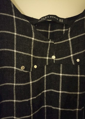 Zara Siyah Kareli Midi Askılı Elbise