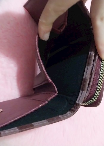 bordo Kareli Deri Kadın Portföy Cüzdan - Görsel 5