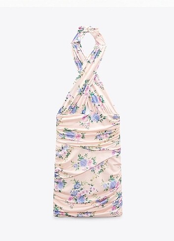 Zara çiçek desenli uçuk pembe elbise