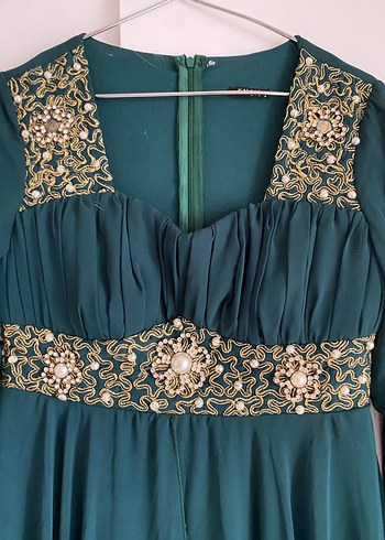 Uzun Turkuaz Bohem Kadın Abiye Elbise - Görsel 4