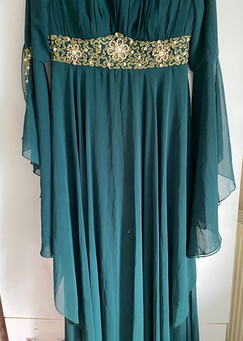 Uzun Turkuaz Bohem Kadın Abiye Elbise - Görsel 3