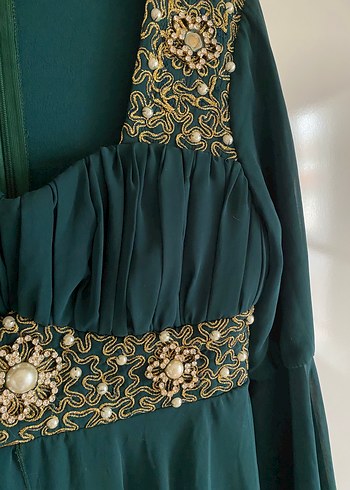 Uzun Turkuaz Bohem Kadın Abiye Elbise - Görsel 7