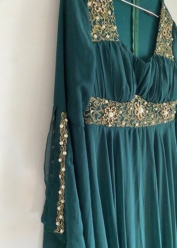 Uzun Turkuaz Bohem Kadın Abiye Elbise - Görsel 5