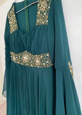 Uzun Turkuaz Bohem Kadın Abiye Elbise - Görsel 6