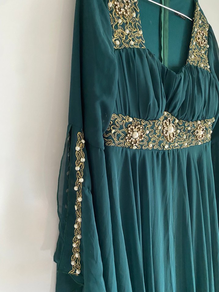 Uzun Turkuaz Bohem Kadın Abiye Elbise - Görsel 5