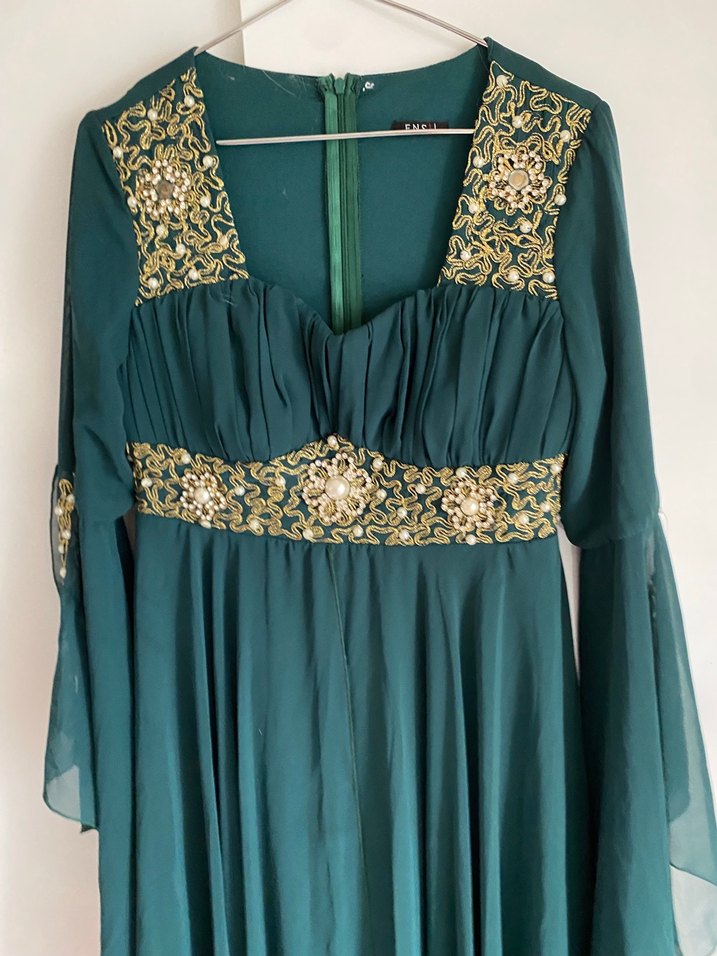 Uzun Turkuaz Bohem Kadın Abiye Elbise - Görsel 2