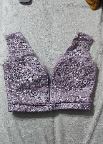 Elysion Lila Boncuklu Pullu Kalın Askılı Abiye Üstü Büstiyer - Görsel 3