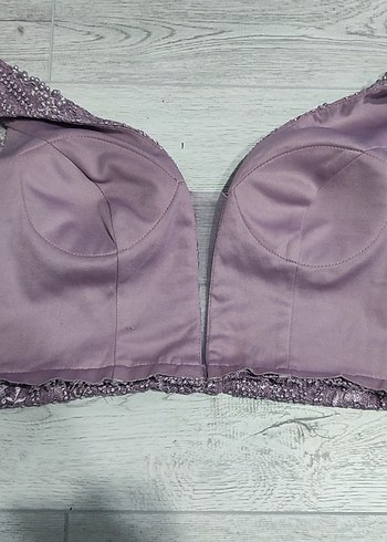 Elysion Lila Boncuklu Pullu Kalın Askılı Abiye Üstü Büstiyer - Görsel 4