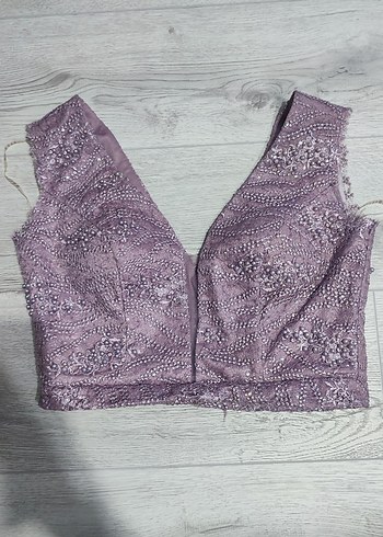 Elysion Lila Boncuklu Pullu Kalın Askılı Abiye Üstü Büstiyer - Görsel 5