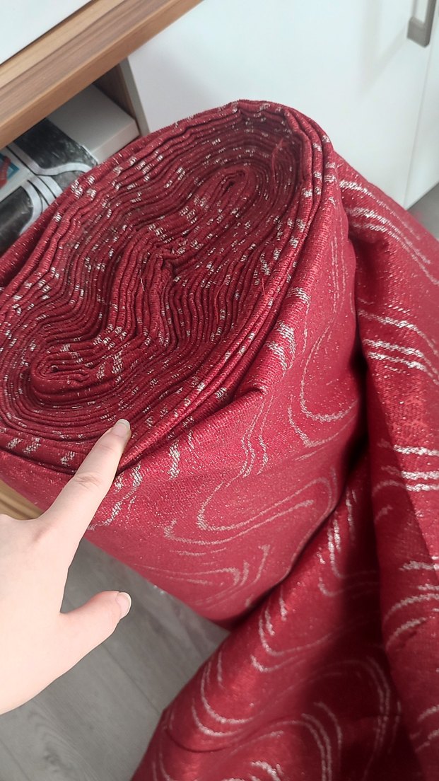 Döşemelik Kumaş Bordo Gri Simli ( Metre Fiyatı) - Görsel 2