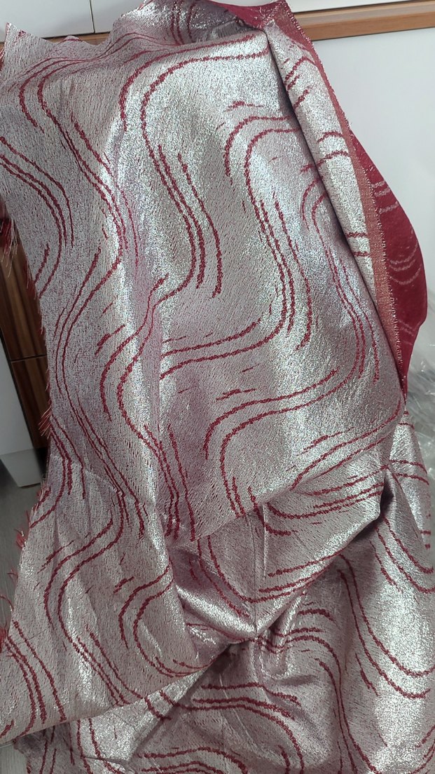 Döşemelik Kumaş Bordo Gri Simli ( Metre Fiyatı) - Görsel 3