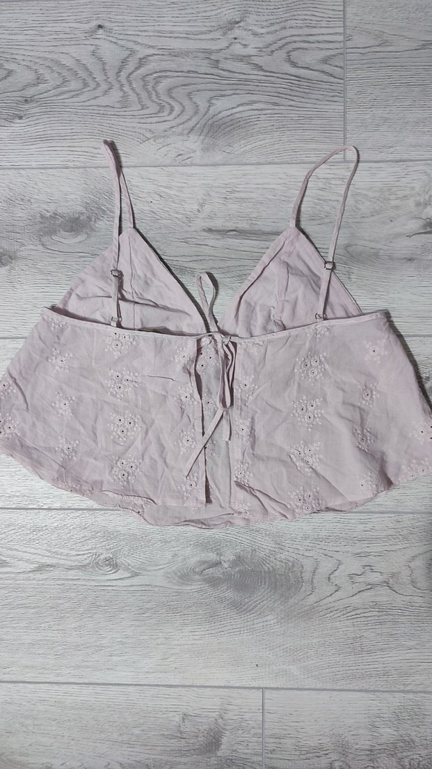 y2k coquette Çiçek Nakışlı İnce Askılı Sırtı İpli Bağlamalı Bluz - Görsel 2