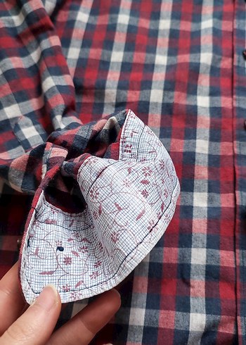 Erkek Kareli Ekoseli Kırmızı Lacivert Uzun Kol Pamuk Gömlek - Görsel 4