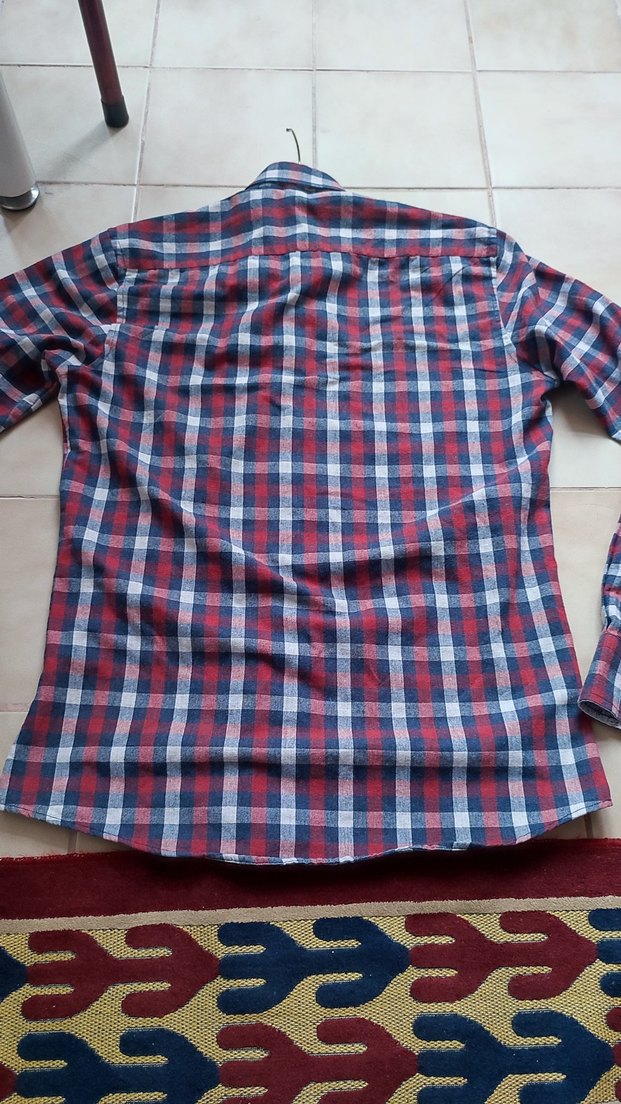 Erkek Kareli Ekoseli Kırmızı Lacivert Uzun Kol Pamuk Gömlek - Görsel 2