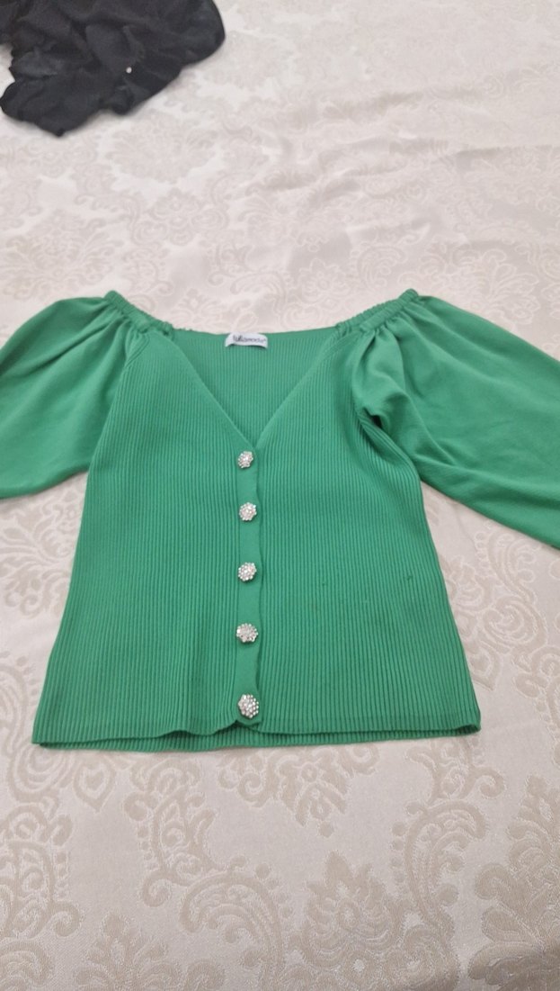 Düğmeli Yeşil Bohem Kadın Bluz - Görsel 2