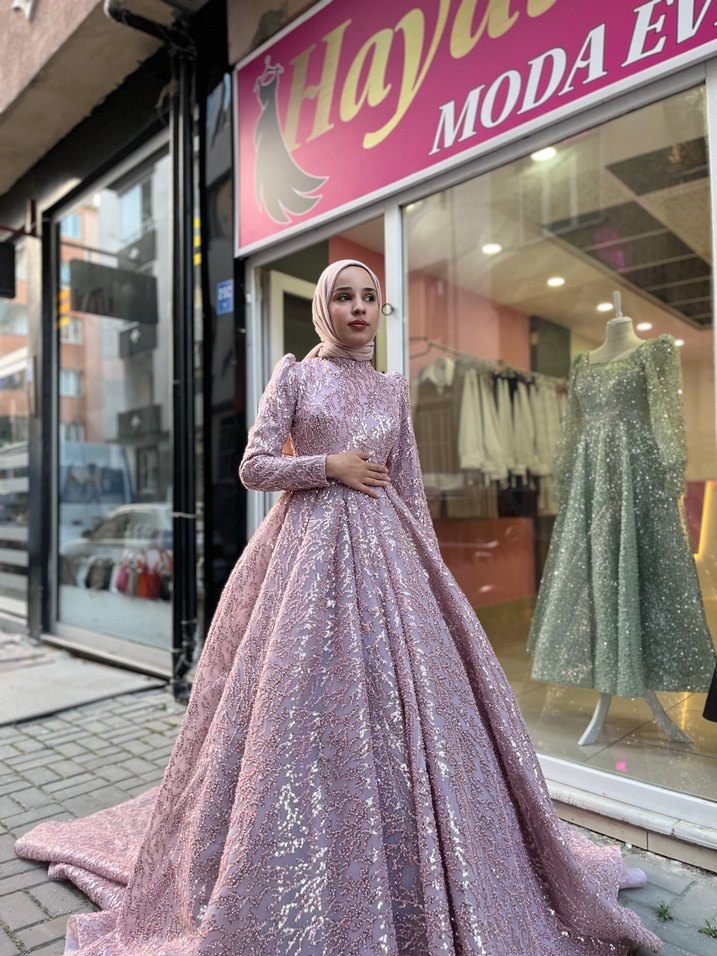 Pembe İşlemeli Uzun Kollu Tesettür nişanlık - Görsel 2