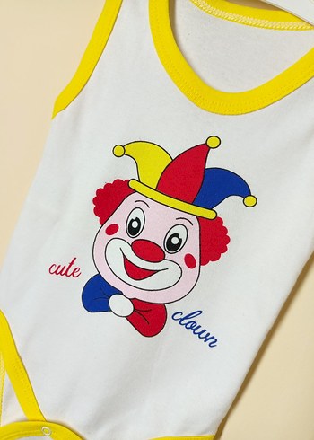 Palyaço Baskılı Kolsuz Bebek Çıtçıtlı Badi - Görsel 2