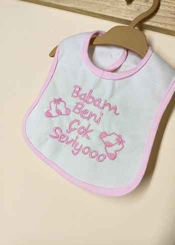 Yazı Nakışlı Kız Bebek Mama  Önlüğü - Görsel 2