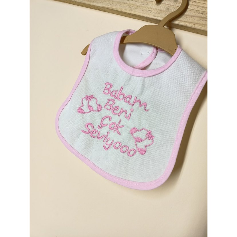 Yazı Nakışlı Kız Bebek Mama  Önlüğü - Görsel 2