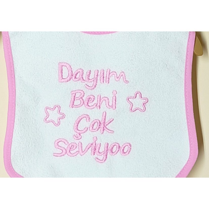 Yazı Nakışlı Kız Bebek Mama Önlüğü - Görsel 2
