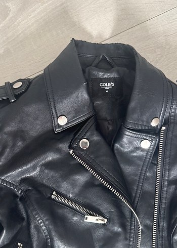 s Beden Siyah Kadın Deri Biker Ceket