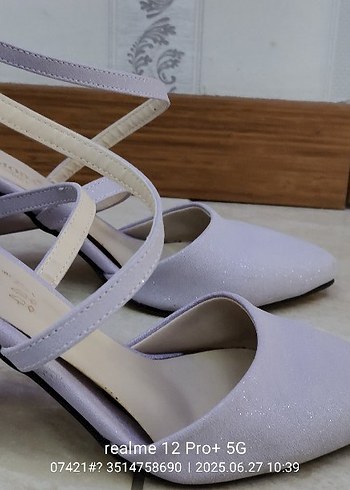 Mor Stiletto Topuklu Kadın Abiye Ayakkabı Simli
