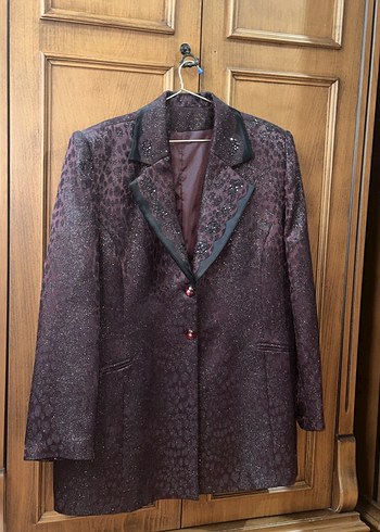 Koyu vişne simli 2li blazer etek takım - Görsel 3