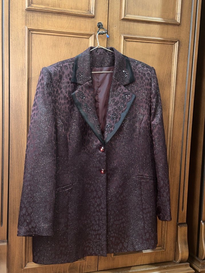 Koyu vişne simli 2li blazer etek takım - Görsel 3